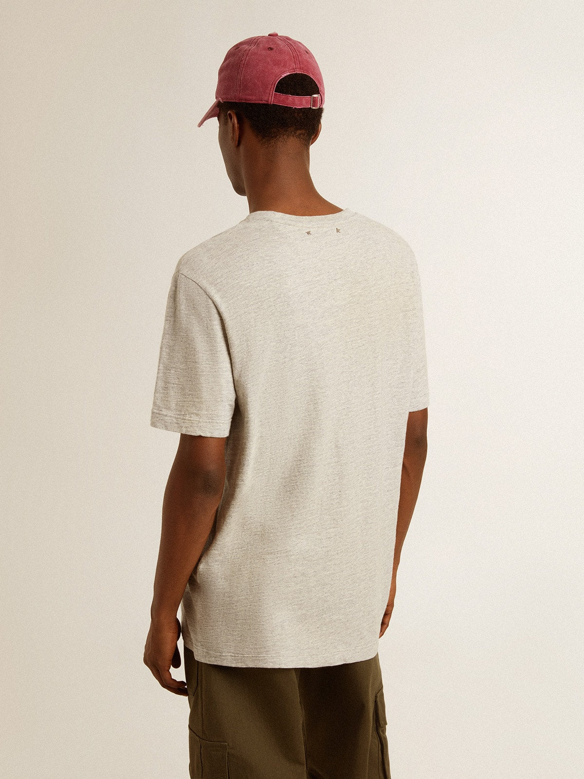 Men's gray cotton T-shirt with vintage print on the front - Golden Goose Men