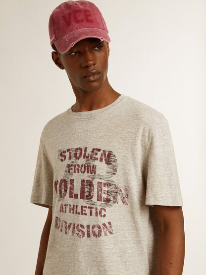 Men's gray cotton T-shirt with vintage print on the front - Golden Goose Men
