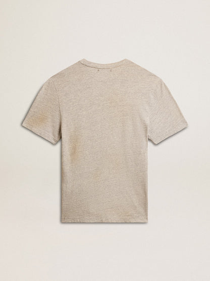 Men's gray cotton T-shirt with vintage print on the front - Golden Goose Men