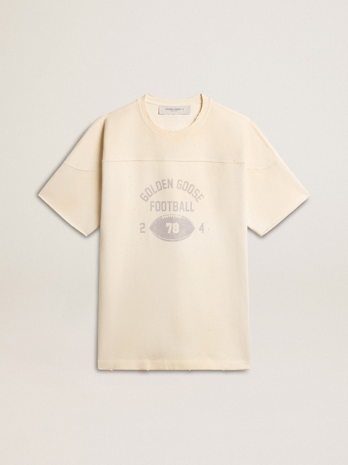 Men's cotton T-shirt in vintage white with raw edge on the front - Golden Goose Men