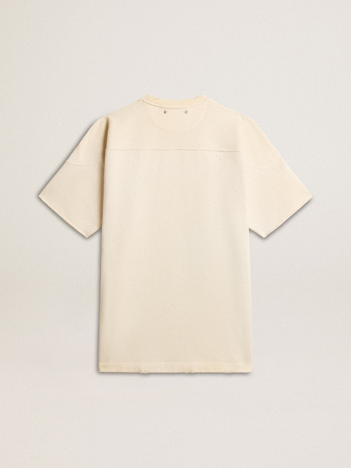 Men's cotton T-shirt in vintage white with raw edge on the front - Golden Goose Men