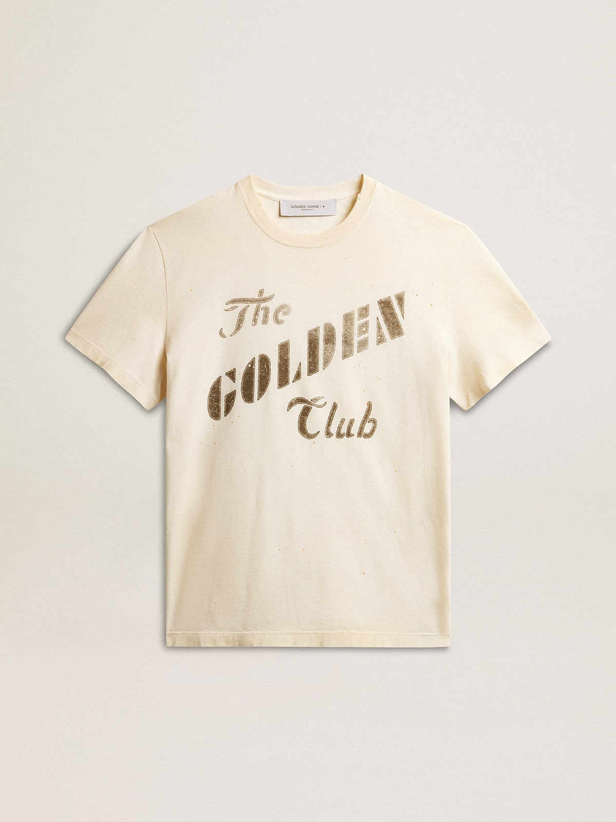 Men's aged white cotton T-shirt with gold print - Golden Goose Men