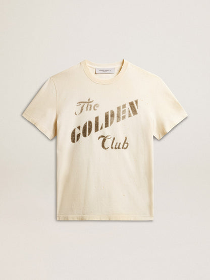 Men's aged white cotton T-shirt with gold print - Golden Goose Men
