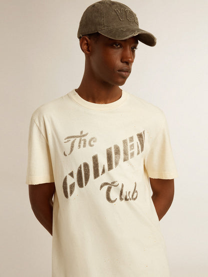 Men's aged white cotton T-shirt with gold print - Golden Goose Men