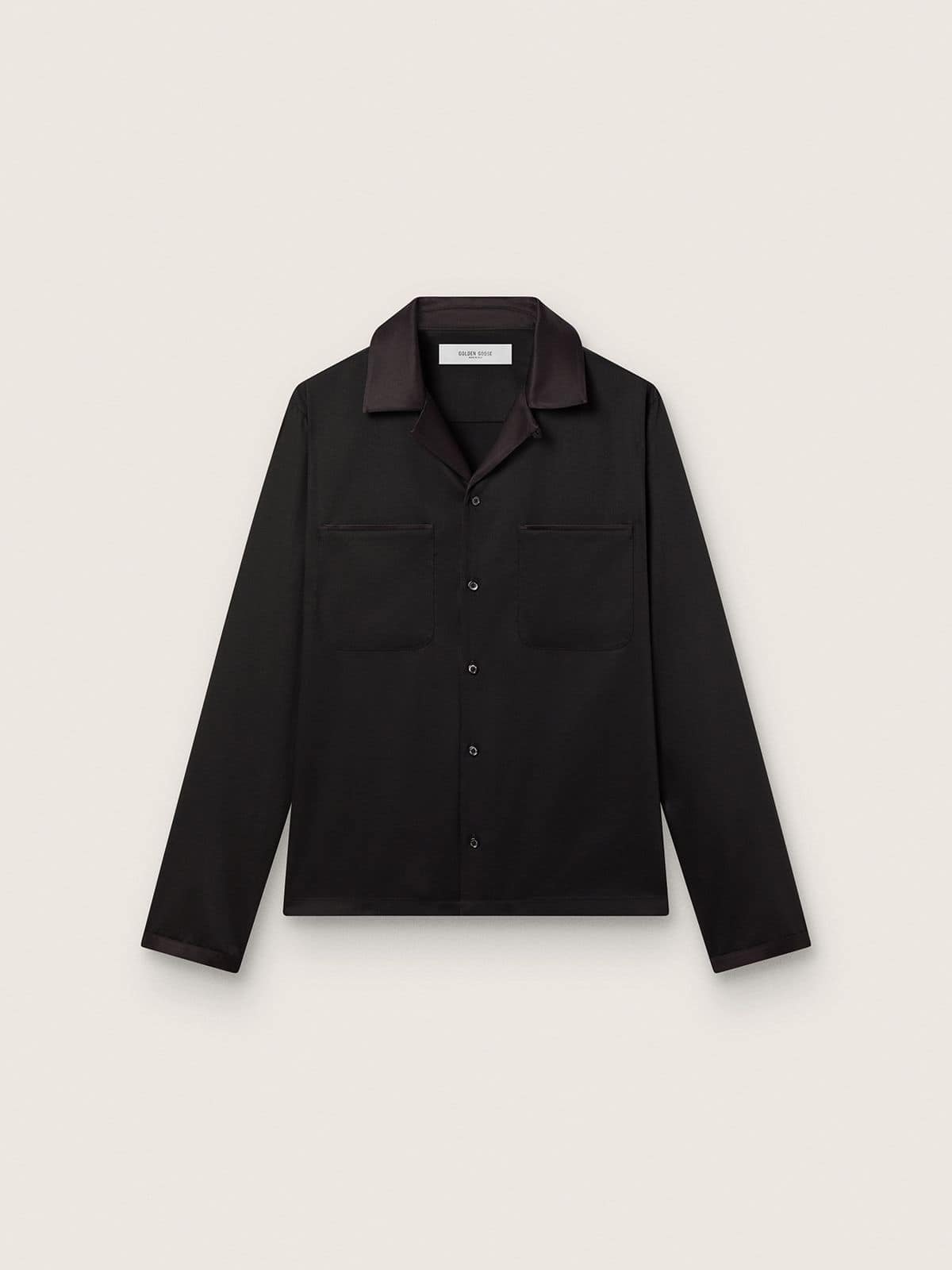 Men's shirt in black wool twill with black satin details - Golden Goose Men