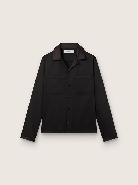 Men's shirt in black wool twill with black satin details - Golden Goose Men