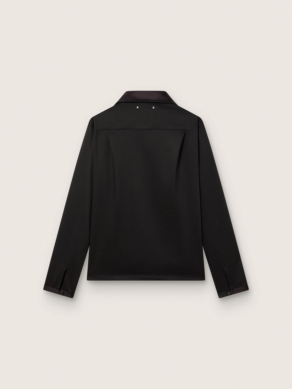 Men's shirt in black wool twill with black satin details - Golden Goose Men