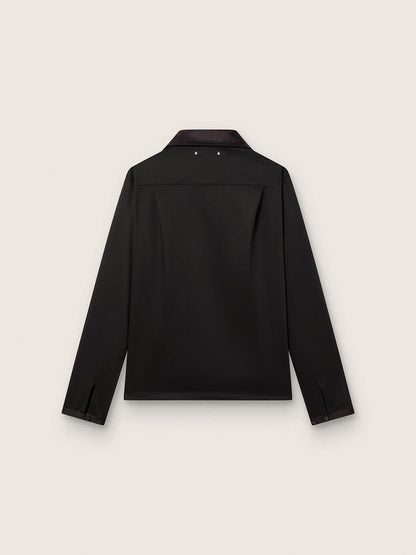 Men's shirt in black wool twill with black satin details - Golden Goose Men