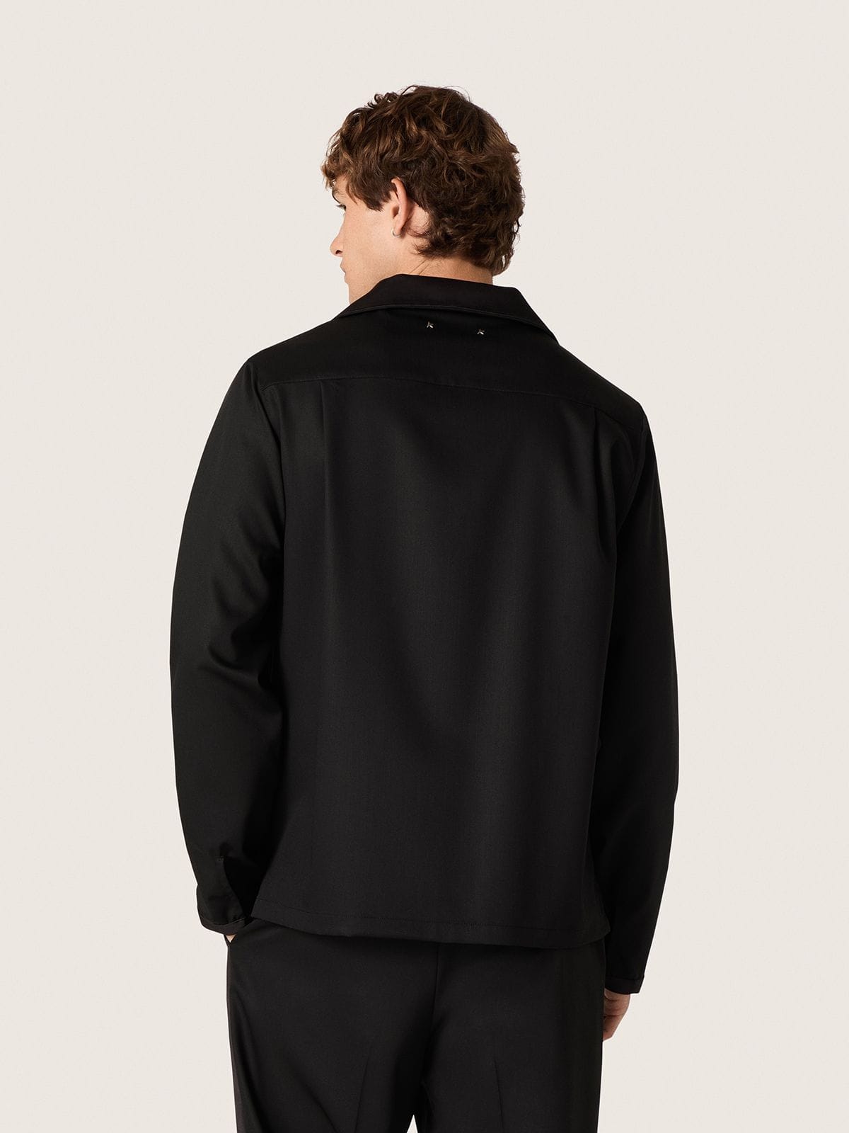 Men's shirt in black wool twill with black satin details - Golden Goose Men
