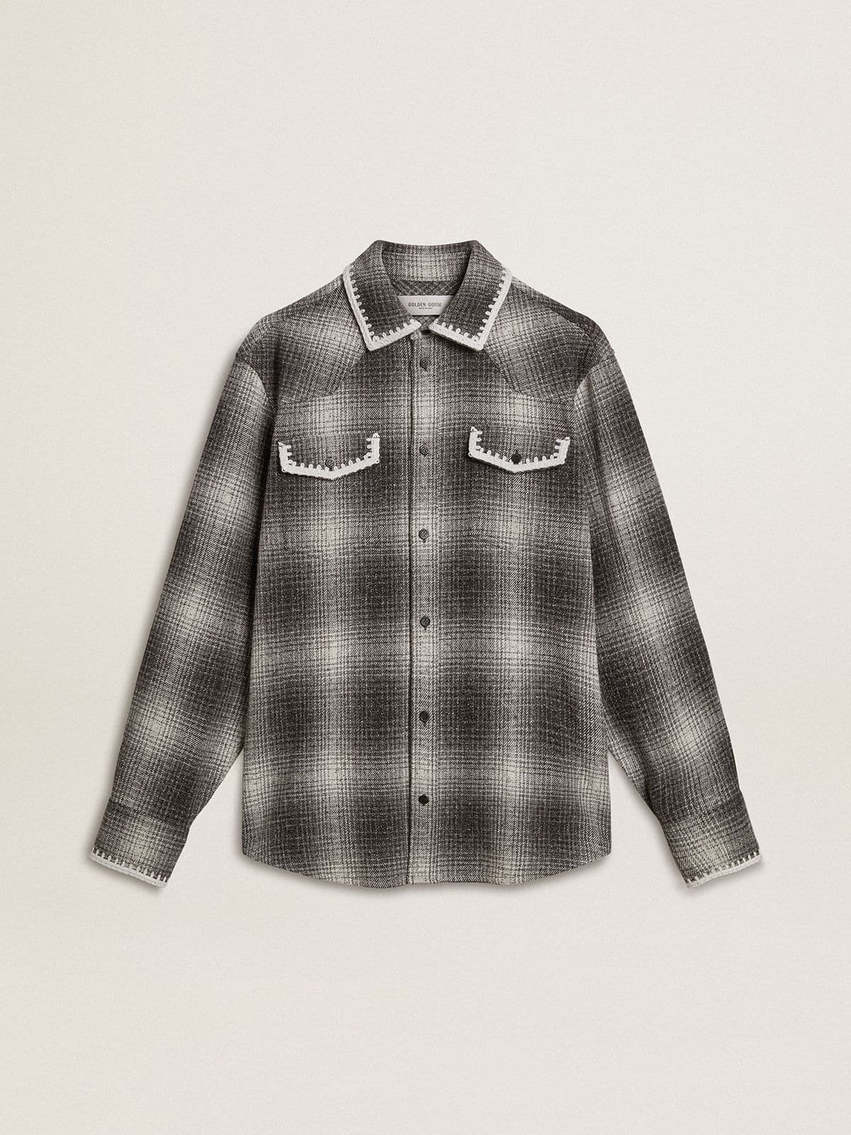 Men's gray shirt with white embroidery - Golden Goose Men