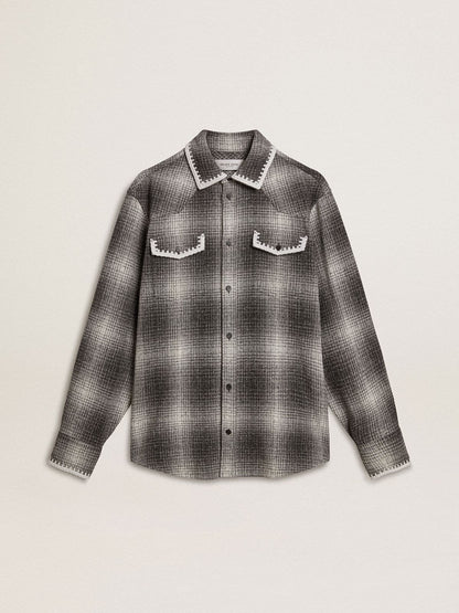 Men's gray shirt with white embroidery - Golden Goose Men