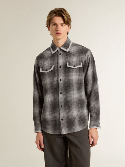 Men's gray shirt with white embroidery - Golden Goose Men