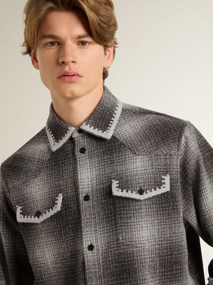 Men's gray shirt with white embroidery - Golden Goose Men