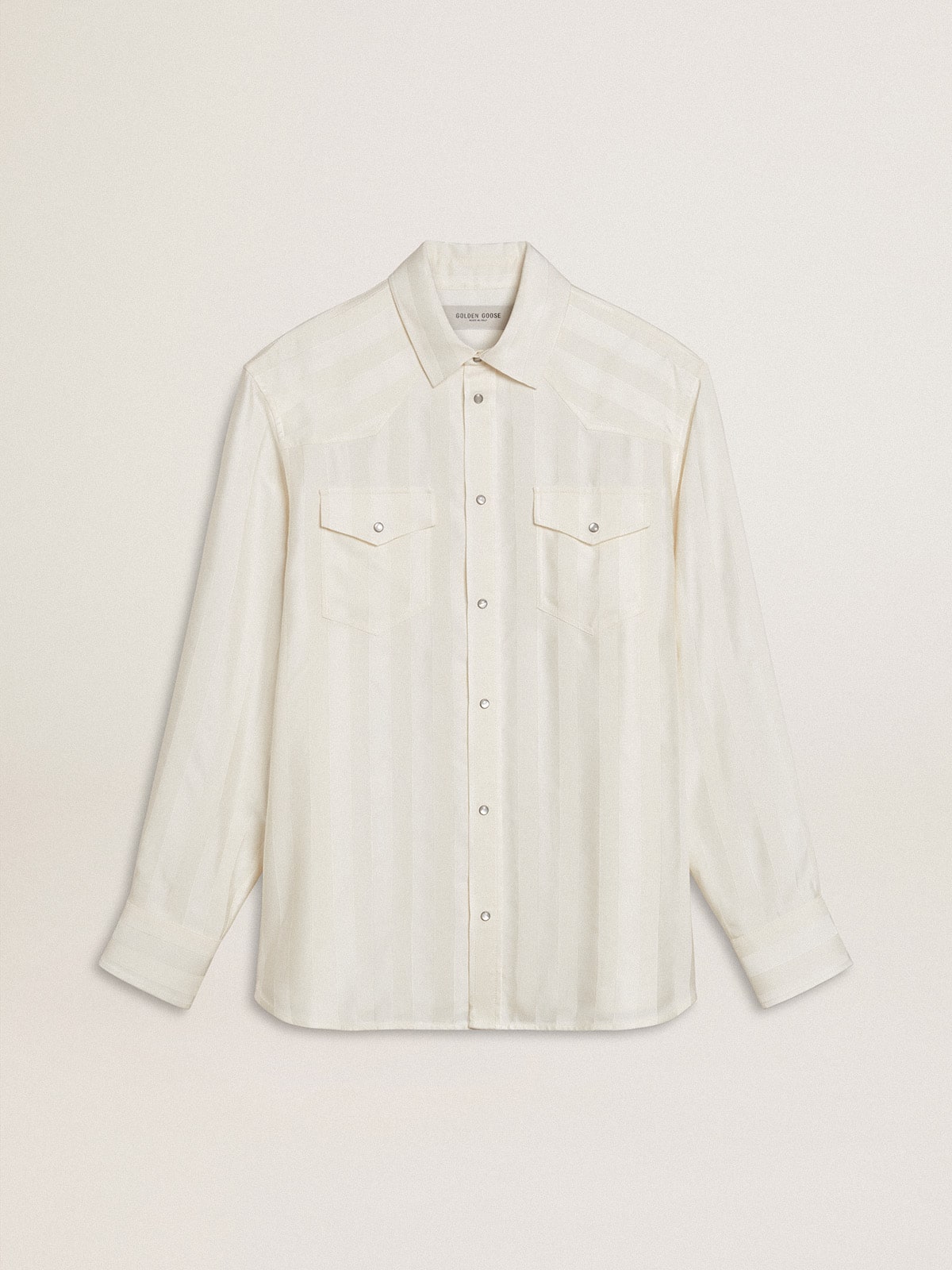 Men’s oversized worn-white shirt with vertical stripes - Golden Goose Men