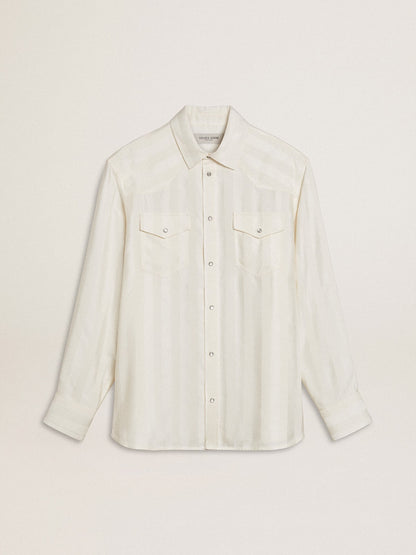Men’s oversized worn-white shirt with vertical stripes - Golden Goose Men