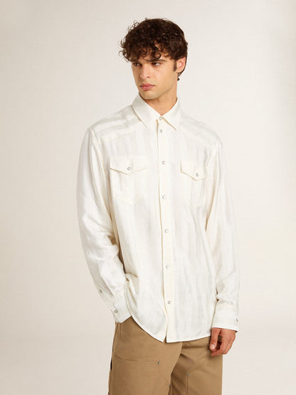 Men’s oversized worn-white shirt with vertical stripes - Golden Goose Men