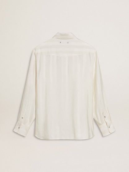 Men’s oversized worn-white shirt with vertical stripes - Golden Goose Men
