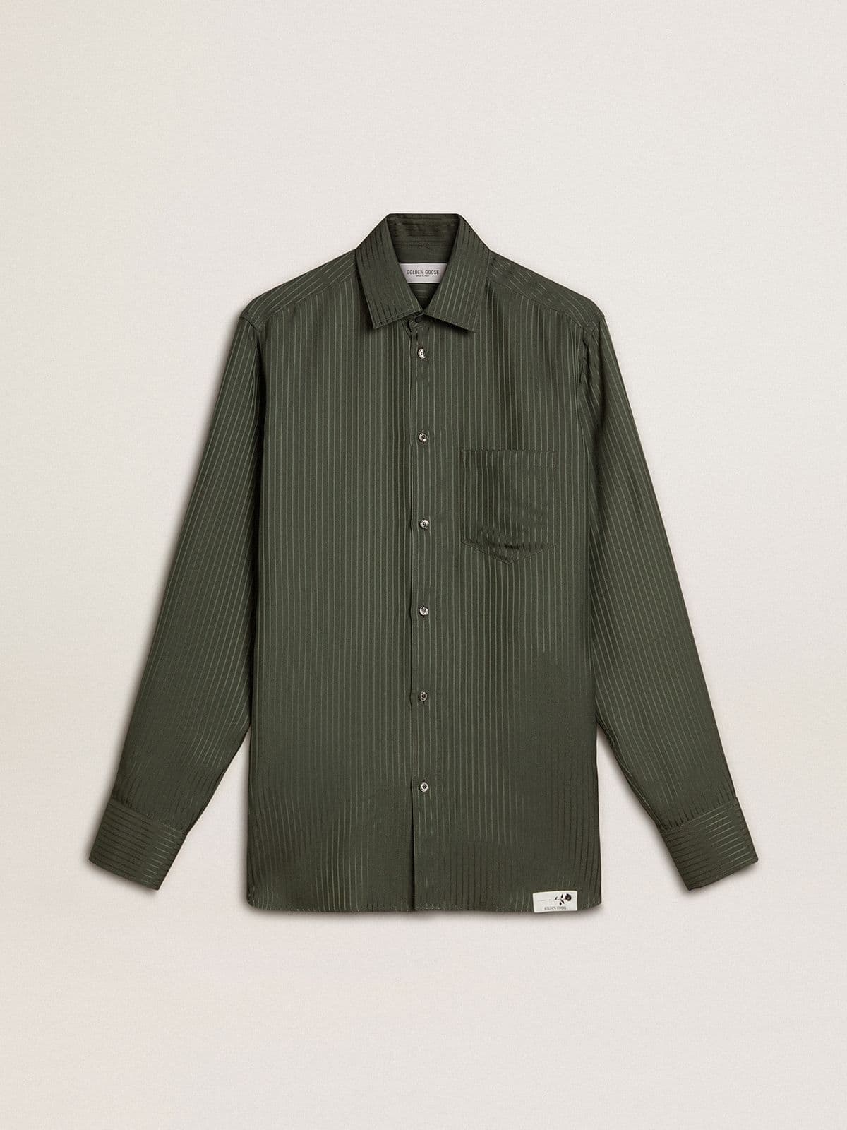 Men's dark green shirt with vertical stripes - Golden Goose Men