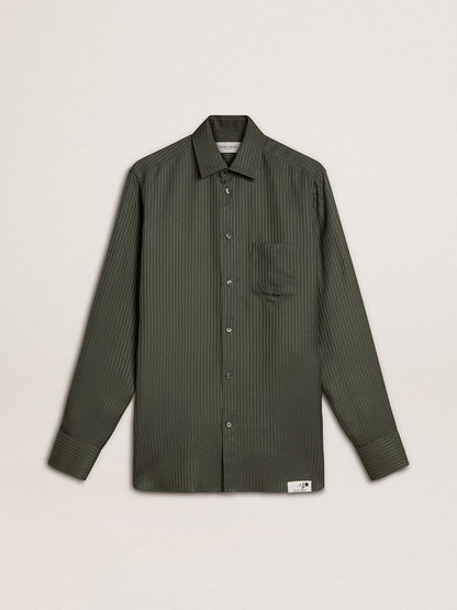 Men's dark green shirt with vertical stripes - Golden Goose Men
