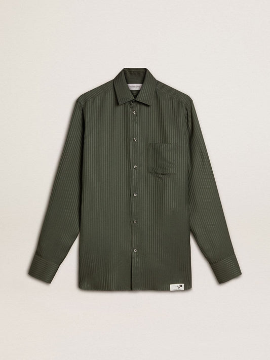 Men's dark green shirt with vertical stripes - Golden Goose Men