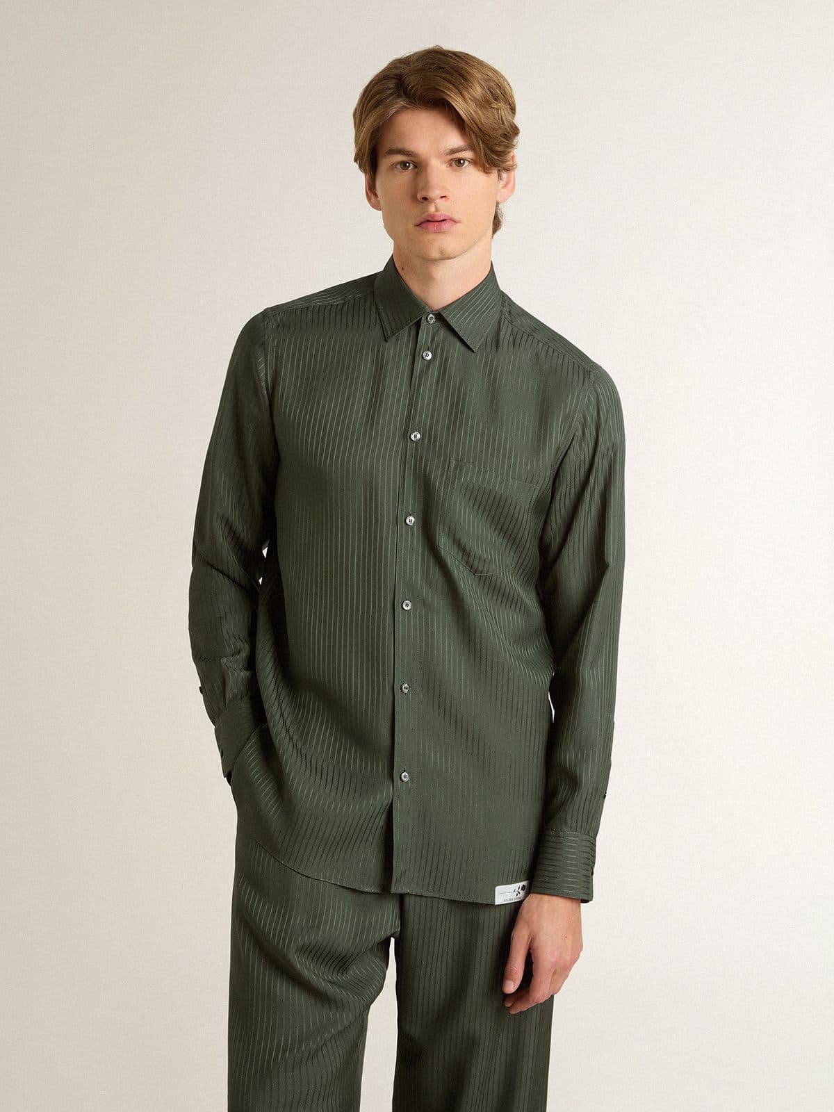 Men's dark green shirt with vertical stripes - Golden Goose Men