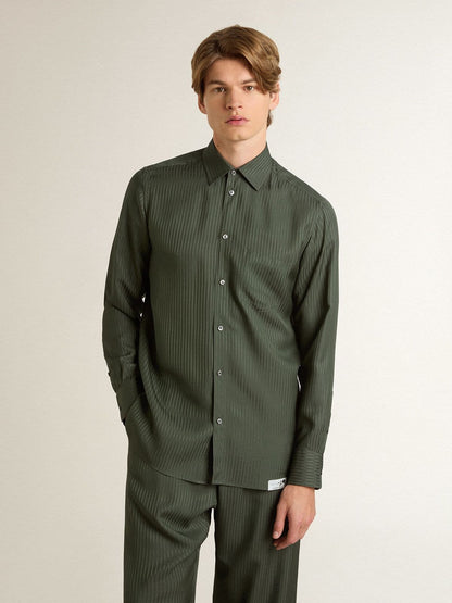 Men's dark green shirt with vertical stripes - Golden Goose Men