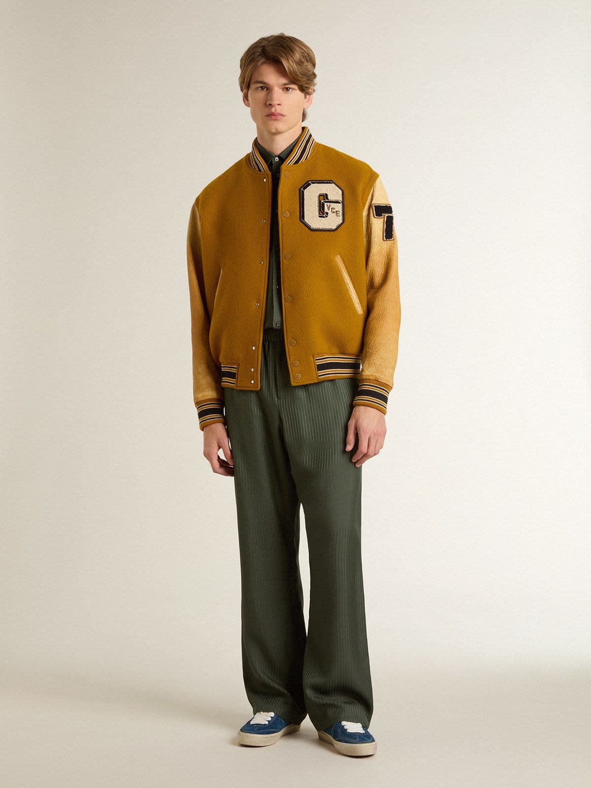 Men's dark green shirt with vertical stripes - Golden Goose Men