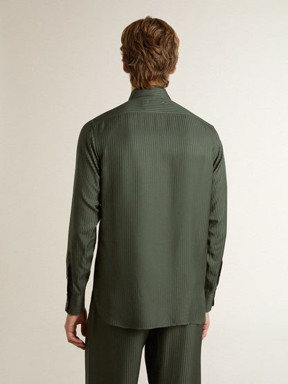 Men's dark green shirt with vertical stripes - Golden Goose Men