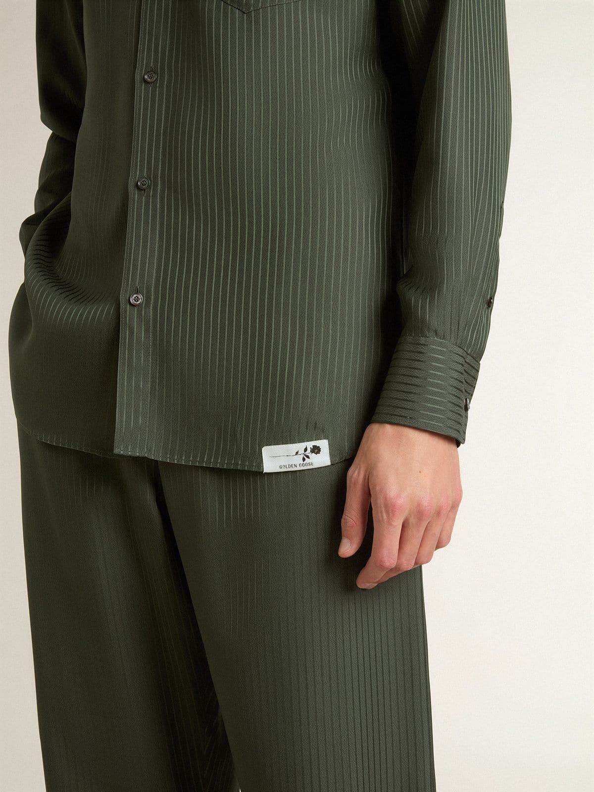 Men's dark green shirt with vertical stripes - Golden Goose Men