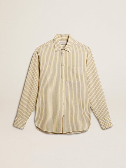 Men’s ecru cotton shirt with narrow black stripes - Golden Goose Men