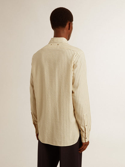 Men’s ecru cotton shirt with narrow black stripes - Golden Goose Men
