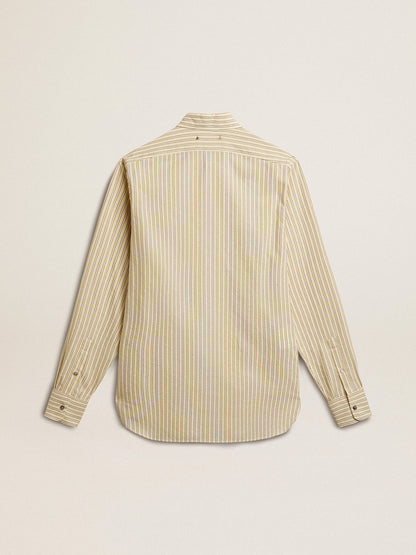 Men’s ecru cotton shirt with narrow black stripes - Golden Goose Men