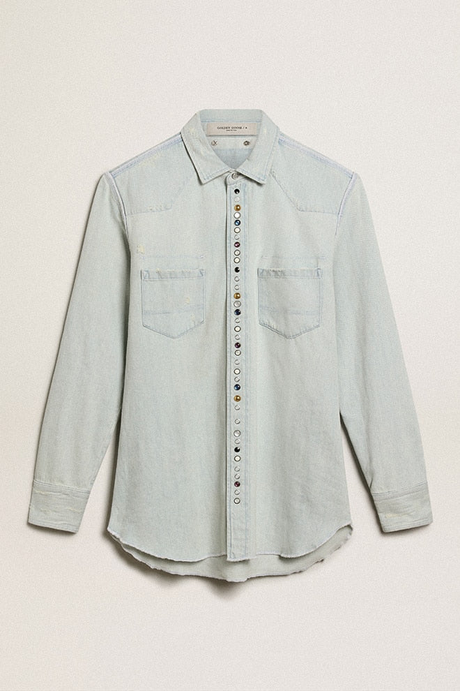 Men's bleached denim shirt with hammered studs - Golden Goose Men