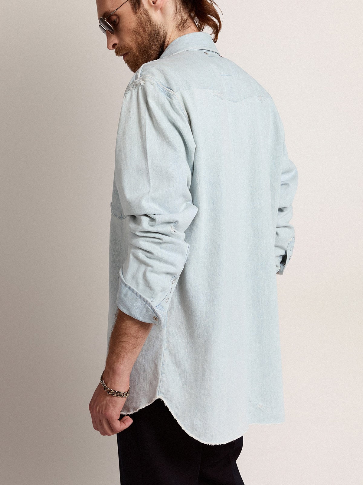 Men's bleached denim shirt with hammered studs - Golden Goose Men