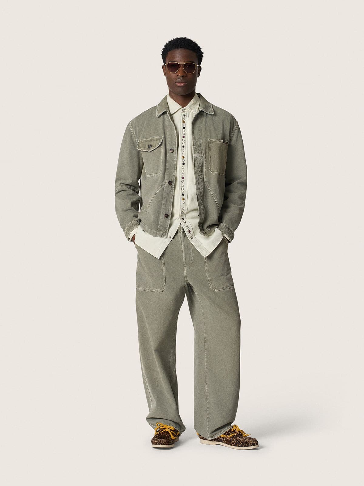 Men's bleached denim shirt with hammered studs - Golden Goose Men