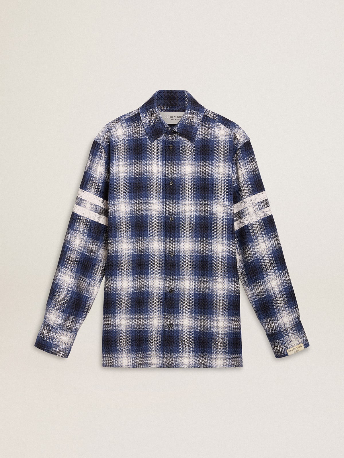 Men's blue 3D checkered shirt with print on the back - Golden Goose Men