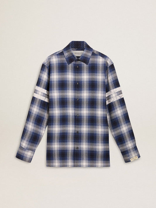 Men's blue 3D checkered shirt with print on the back - Golden Goose Men