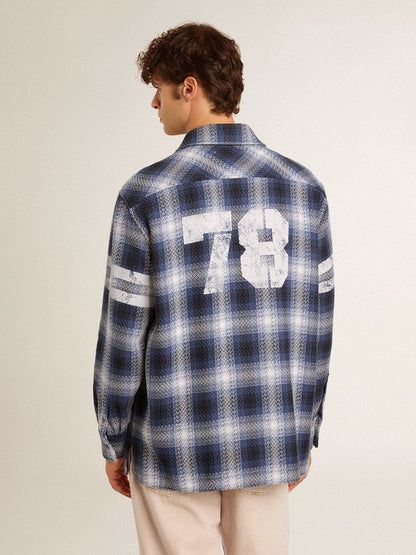 Men's blue 3D checkered shirt with print on the back - Golden Goose Men