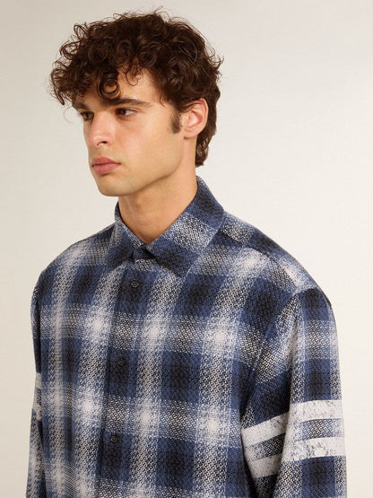 Men's blue 3D checkered shirt with print on the back - Golden Goose Men