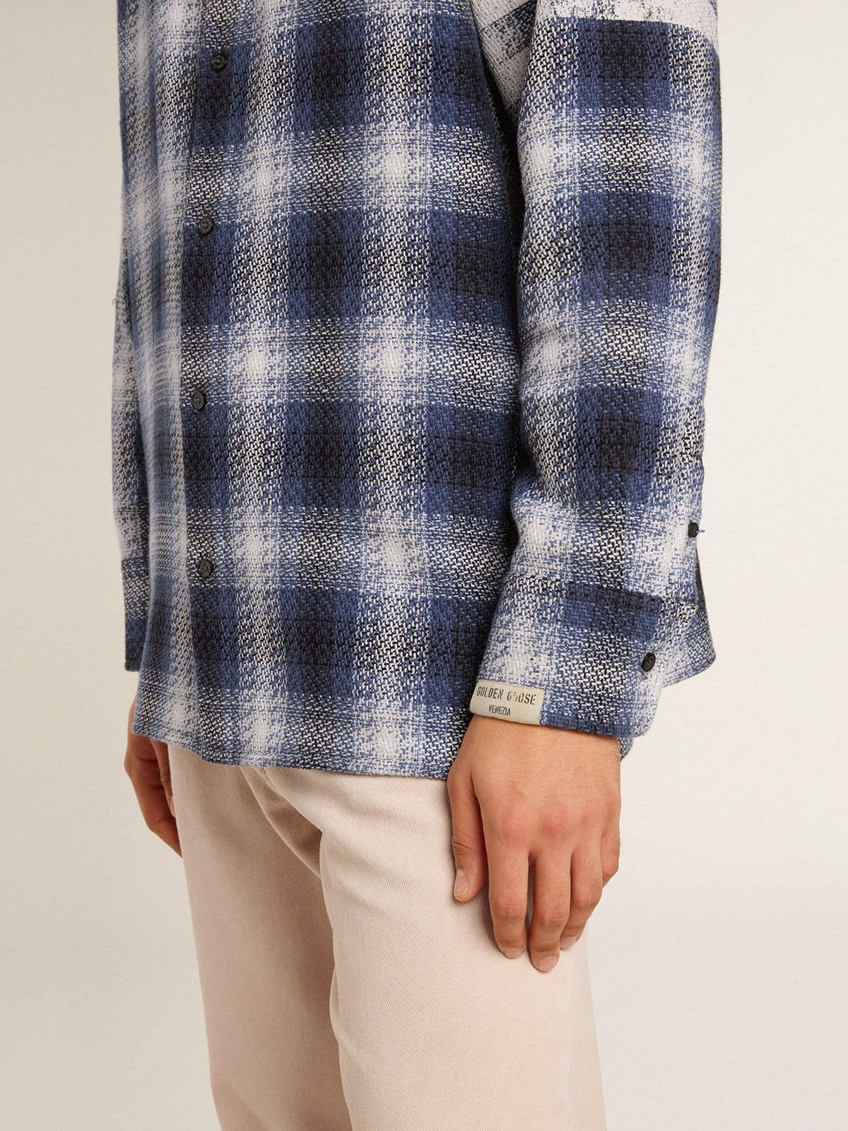 Men's blue 3D checkered shirt with print on the back - Golden Goose Men