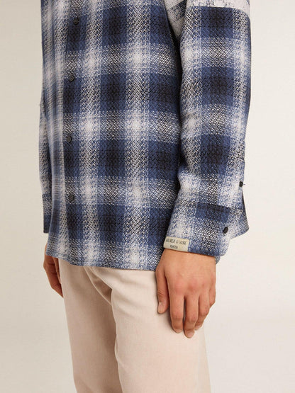 Men's blue 3D checkered shirt with print on the back - Golden Goose Men