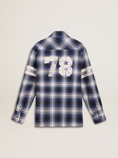 Men's blue 3D checkered shirt with print on the back - Golden Goose Men