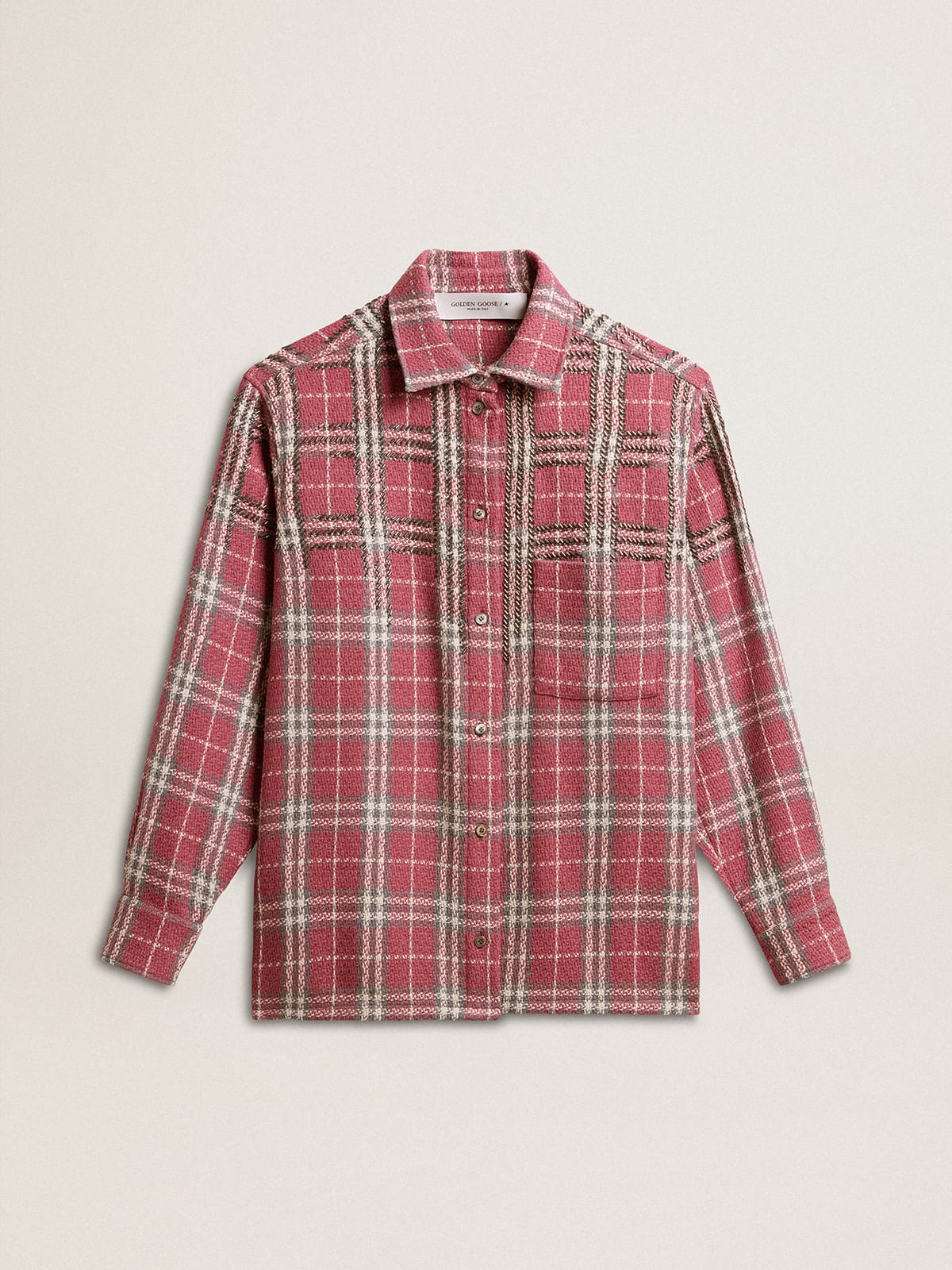 Boxy fit shirt with pink, sand and gray check embroidery - Golden Goose Men