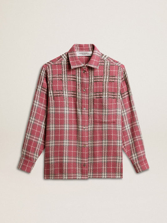 Boxy fit shirt with pink, sand and gray check embroidery - Golden Goose Men