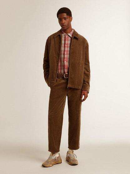 Boxy fit shirt with pink, sand and gray check embroidery - Golden Goose Men
