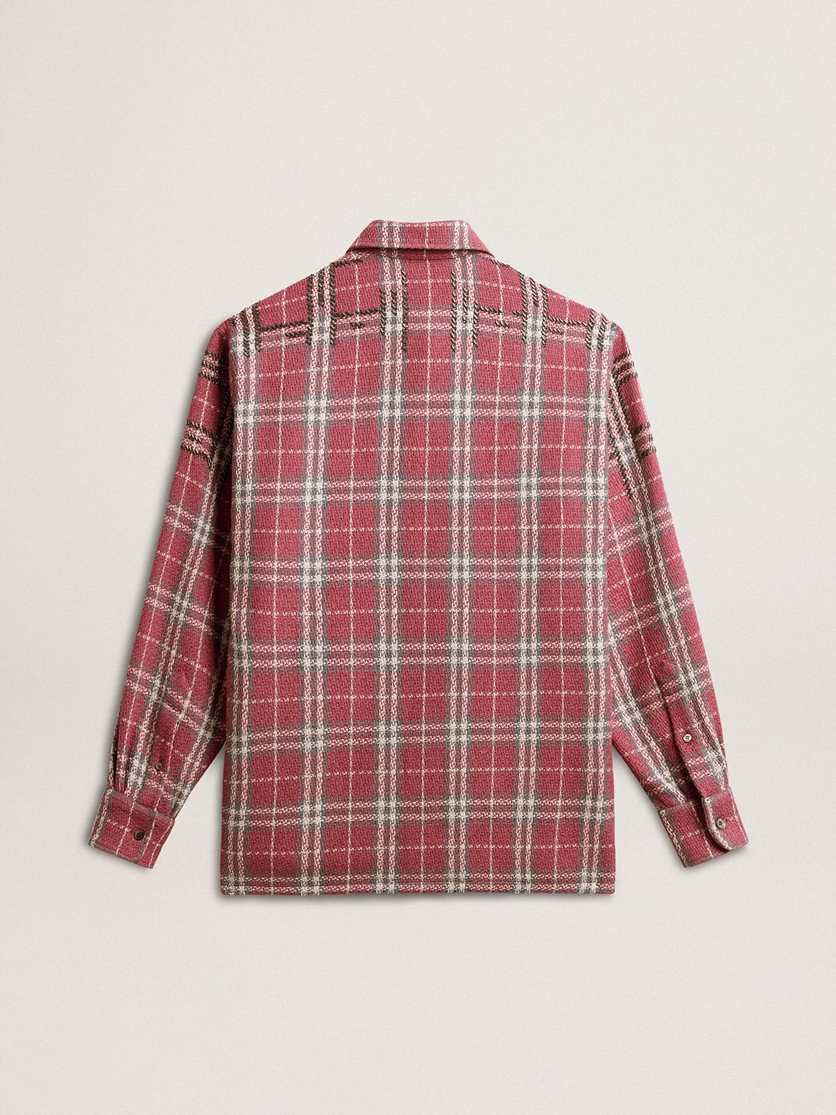 Boxy fit shirt with pink, sand and gray check embroidery - Golden Goose Men