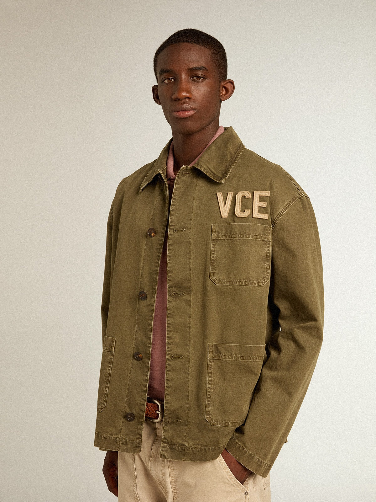 Men's olive-colored cotton shirt - Golden Goose Men