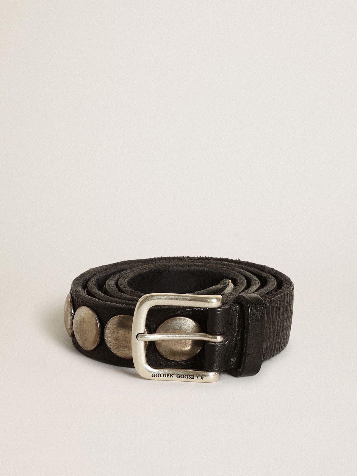 Black Trinidad belt in washed leather with studs - Golden Goose Men