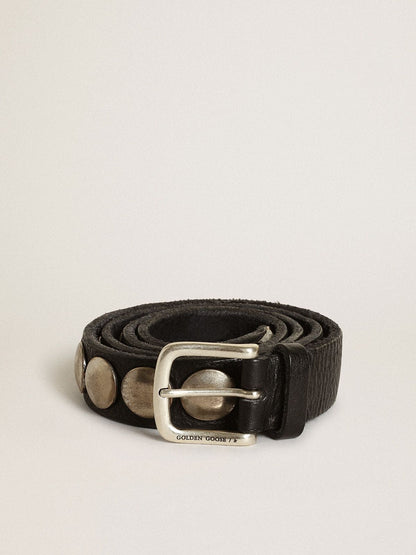 Black Trinidad belt in washed leather with studs - Golden Goose Men
