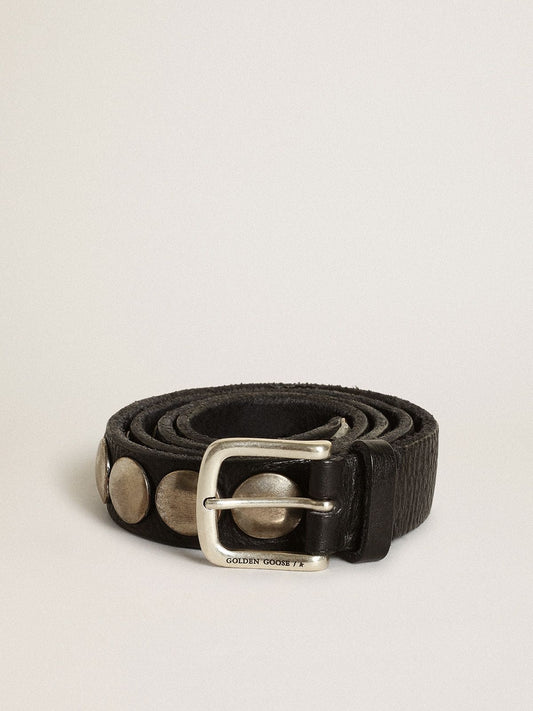 Black Trinidad belt in washed leather with studs - Golden Goose Men